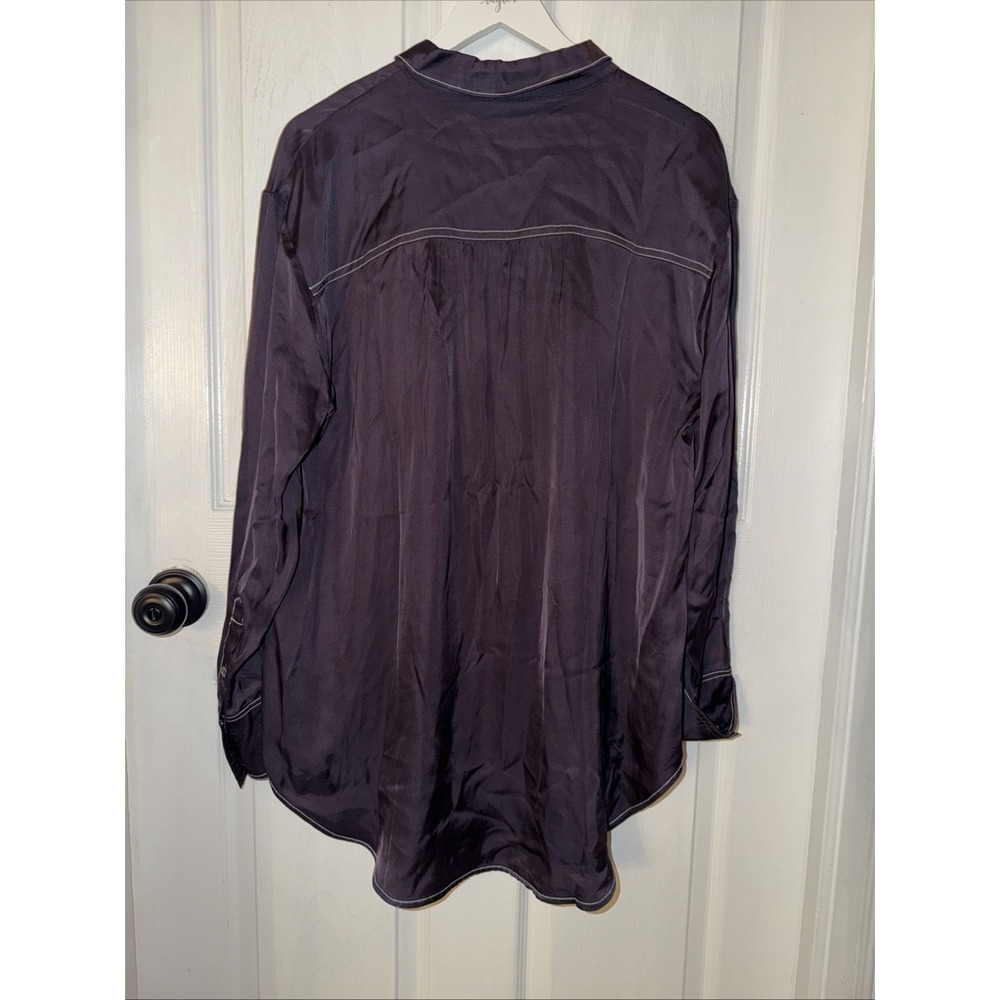 NEW! Pilcro Anthropologie Longline Silky Top Shirt Women's XL Navy Button - Picture 5 of 6